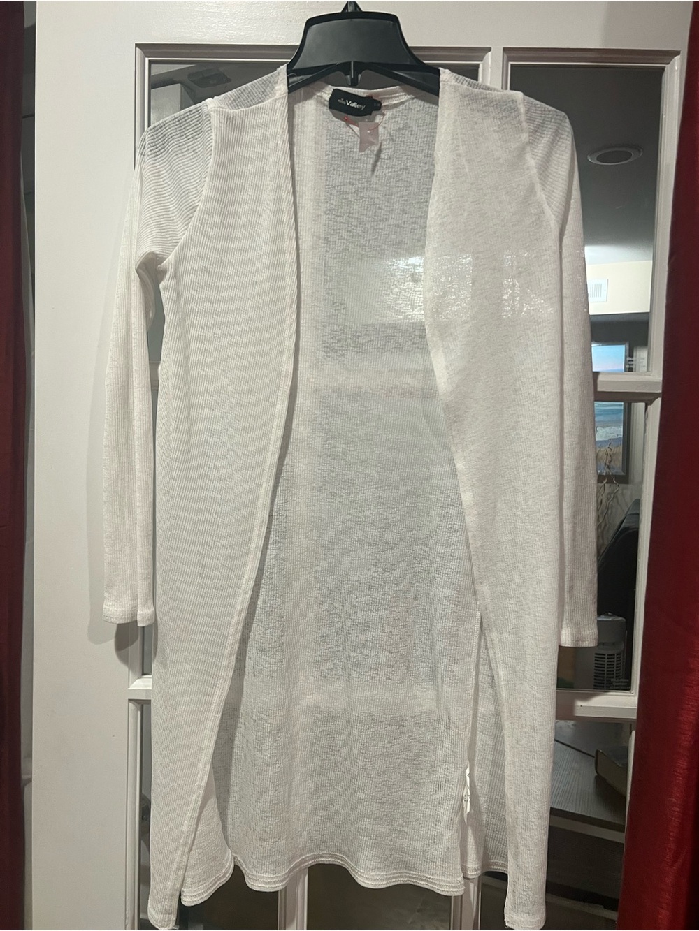 Miss Valley White Sheer Open-Front Long Cardigan